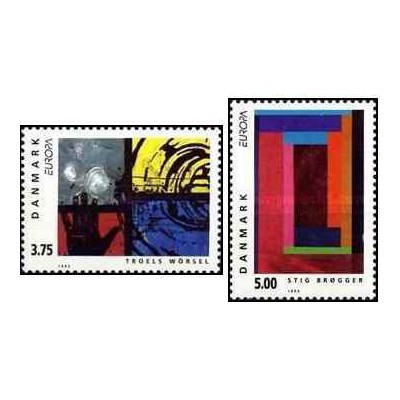 2 عدد تمبر مشترک اروپا - Europa Cept - هنر معاصر-  دانمارک 1993 
