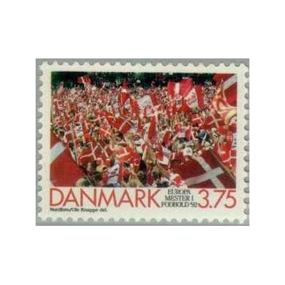 1 عدد تمبر دانمارک - قهرمان فوتبال اروپا -  دانمارک 1992