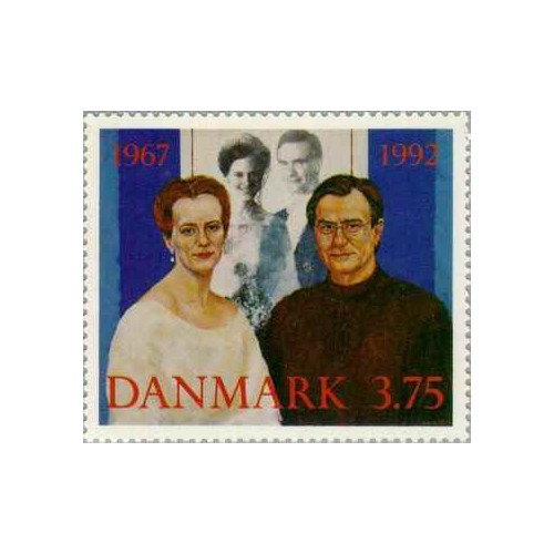1 عدد تمبر بیست و پنجمین سالگرد ازدواج ملکه مارگرت دوم و شاهزاده هنریک -  دانمارک 1992