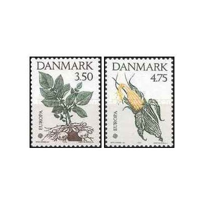 2 عدد تمبر مشترک اروپا - Europa Cept - پانصدمین سالگرد کشف آمریکا -  دانمارک 1992 قیمت 2.5 دلار