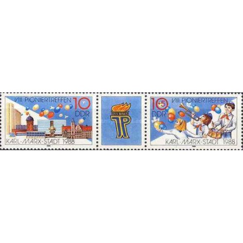 2 عدد تمبرر نشست پیشگامان در کارل مارکس اشتاد - B - جمهوری دموکراتیک آلمان 1988