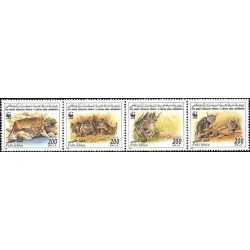 4 عدد تمبر حفاظت از طبیعت جهان - گربه وحشی آفریقایی - WWF - B - لیبی 1997