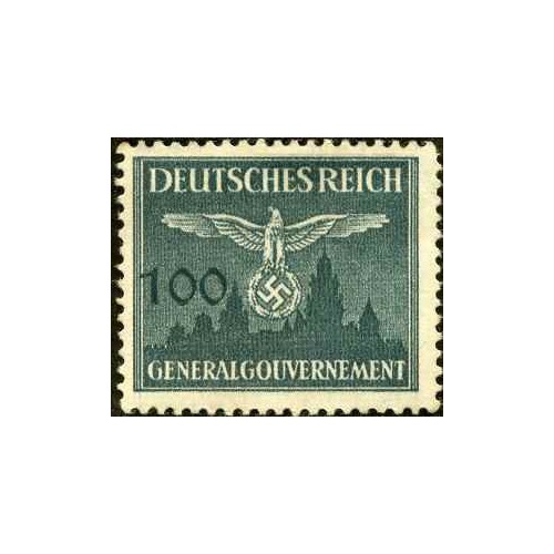 1 عدد تمبر سری پستی - نشان ملی بر فراز قلعه کراکوف - 100gr - لهستان تحت اشغال آلمان - لهستان 1943 با شارنیه