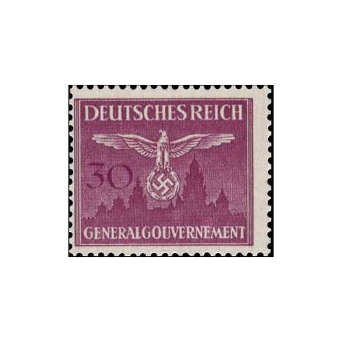 1 عدد تمبر سری پستی - نشان ملی بر فراز قلعه کراکوف - 30gr - لهستان تحت اشغال آلمان - لهستان 1943 با شارنیه