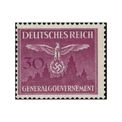 1 عدد تمبر سری پستی - نشان ملی بر فراز قلعه کراکوف - 30gr - لهستان تحت اشغال آلمان - لهستان 1943 با شارنیه