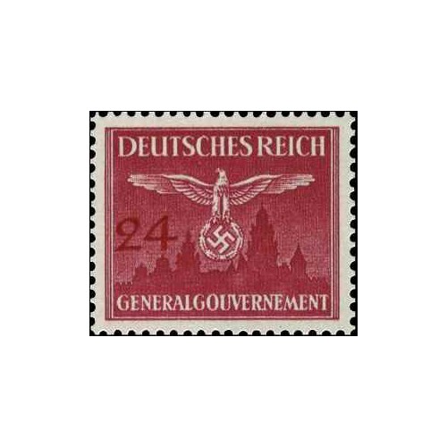 1 عدد تمبر سری پستی - نشان ملی بر فراز قلعه کراکوف - 24gr - لهستان تحت اشغال آلمان - لهستان 1943 با شارنیه