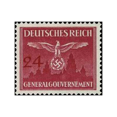 1 عدد تمبر سری پستی - نشان ملی بر فراز قلعه کراکوف - 24gr - لهستان تحت اشغال آلمان - لهستان 1943 با شارنیه