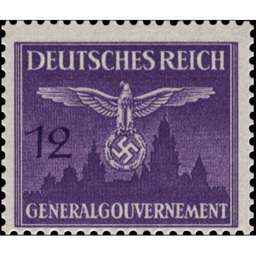 1 عدد تمبر سری پستی - نشان ملی بر فراز قلعه کراکوف - 12gr - لهستان تحت اشغال آلمان - لهستان 1943 با شارنیه