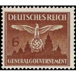 1 عدد تمبر سری پستی - نشان ملی بر فراز قلعه کراکوف - 6gr - لهستان تحت اشغال آلمان - لهستان 1943 با شارنیه