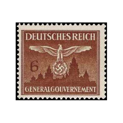 1 عدد تمبر سری پستی - نشان ملی بر فراز قلعه کراکوف - 6gr - لهستان تحت اشغال آلمان - لهستان 1943 با شارنیه