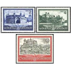 3 عدد  تمبر ساختمان ها - لهستان تحت اشغال آلمان - لهستان 1941 قمیت 4 دلار