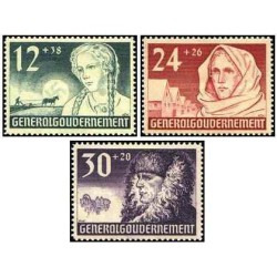3 عدد  تمبراولین سالگرد حکومت عمومی - لهستان تحت اشغال آلمان - لهستان 1940 قمیت 9 دلار