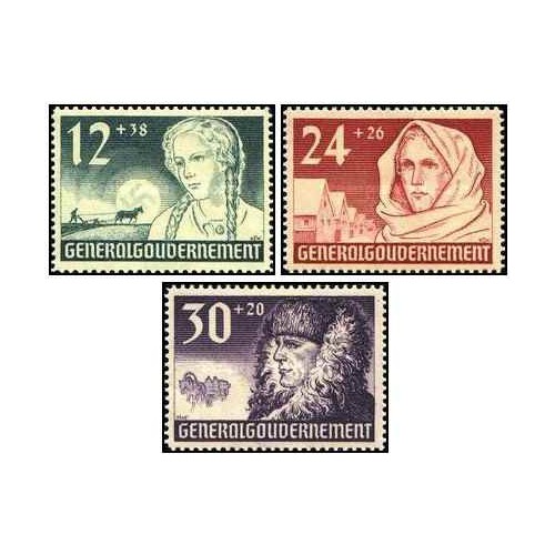 3 عدد  تمبراولین سالگرد حکومت عمومی - لهستان تحت اشغال آلمان - لهستان 1940 قمیت 9 دلار