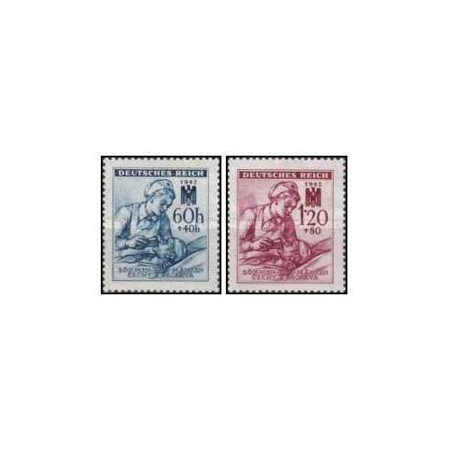 2 عدد  تمبر صلیب سرخ  - یوهمیا و موراویا 1942 با شارنیه