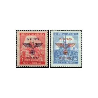 2 عدد  تمبر شماره 80 چاپ شده "15. III. 1939" و شماره 83 چاپ شده "15. III. 1942" - یوهمیا و موراویا 1942