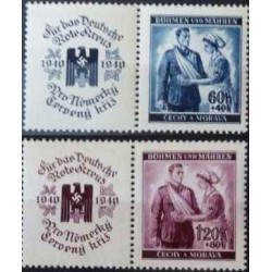2 عدد  تمبر صلیب سرخ - با تب - یوهمیا و موراویا 1940