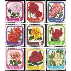 9 عدد  تمبر سری پستی - گلهای رز باغچه - نیوزلند 1975