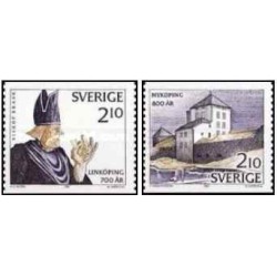 2 عدد  تمبر  سالگرد شهر - سوئد 1987