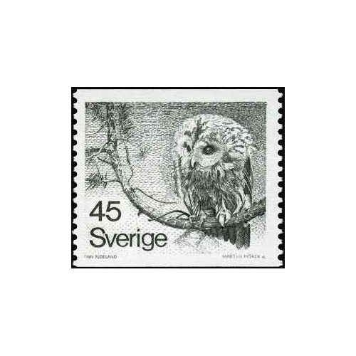1 عدد  تمبر سری پستی - جغد قهوه ای رنگ (Strix aluco) - سوئد 1977