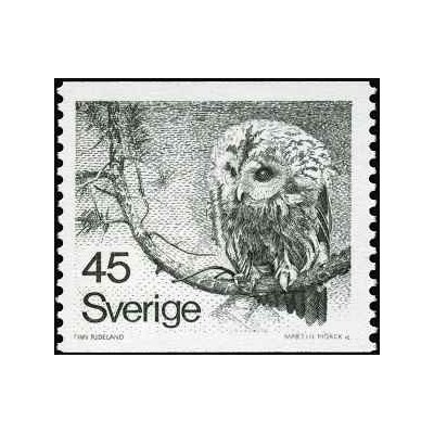 1 عدد  تمبر سری پستی - جغد قهوه ای رنگ (Strix aluco) - سوئد 1977