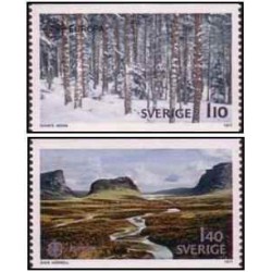 2 عدد  تمبر مشترک اروپا - Europa Cept - مناظر - سوئد 1977