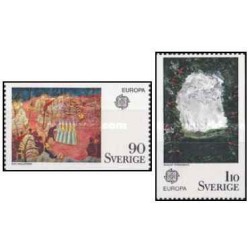 2 عدد  تمبر مشترک اروپا - Europa Cept - تابلو نقاشی - سوئد 1975