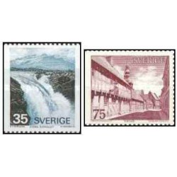 2 عدد  تمبر آبشار در سوئد و ایستاد - سوئد 1974