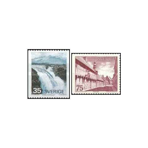 2 عدد  تمبر آبشار در سوئد و ایستاد - سوئد 1974