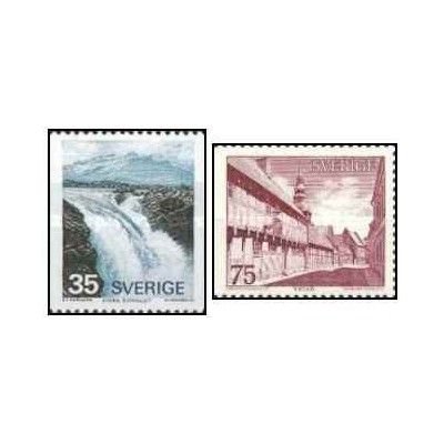 2 عدد  تمبر آبشار در سوئد و ایستاد - سوئد 1974
