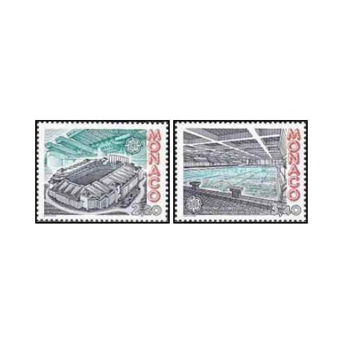 2 عدد  تمبر مشترک اروپا - Europa Cept - معماری مدرن - موناکو 1987