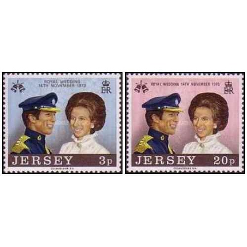 2 عدد  تمبر ازدواج سلطنتی - جرسی 1973
