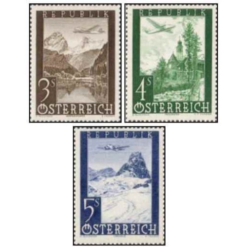 3 عدد  تمبر پست هوایی - هواپیما بر فراز مناظر - اتریش 1947 قیمت 6.6 دلار