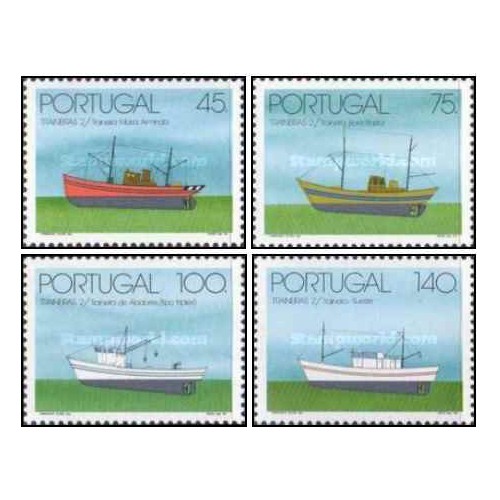 4 عدد  تمبر قایق های تریلر ماهیگیران ساحلی - پرتغال 1994