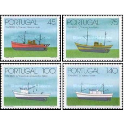 4 عدد  تمبر قایق های تریلر ماهیگیران ساحلی - پرتغال 1994