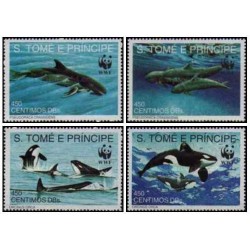 4 عدد  تمبر حفاظت از طبیعت در سراسر جهان - پستانداران دریایی - WWF - سائوتام و پرینسیپ 1992