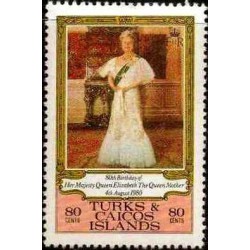 1 عدد  تمبر هشتادمین سالگرد تولد ملکه الیزابت ملکه مادر  -جزایر ترکها و کایکو 1980