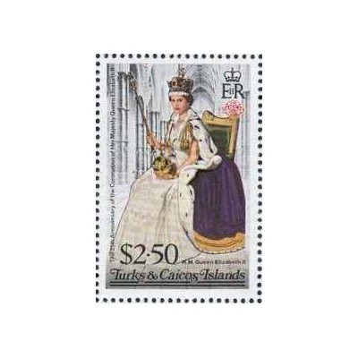 1 عدد  تمبر بیست و پنجمین سالگرد تاجگذاری ملکه الیزابت دوم - پادشاهان در لباس تاجگذاری  -جزایر ترکها و کایکو 1978
