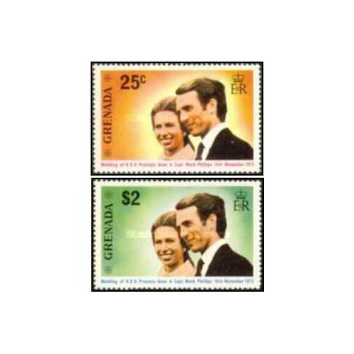 2 عدد  تمبر عروسی سلطنتی -گرانادا 1973