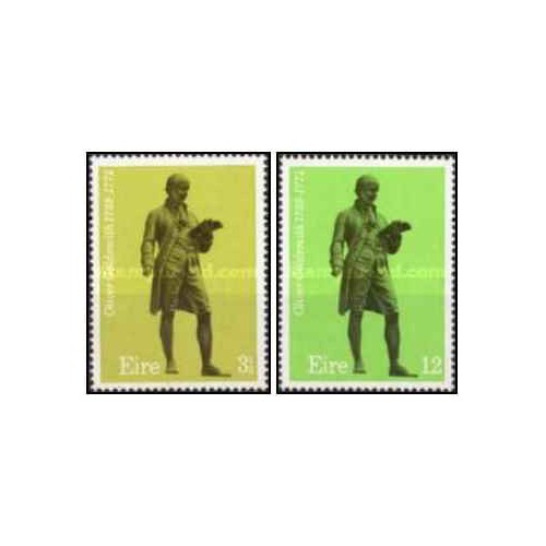 2 عدد  تمبر دویستمین سالگرد الیور گلداسمیت - ایرلند 1974