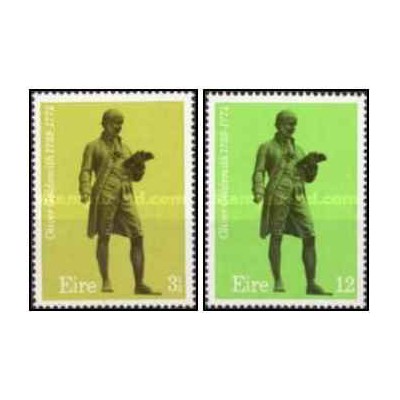 2 عدد  تمبر دویستمین سالگرد الیور گلداسمیت - ایرلند 1974