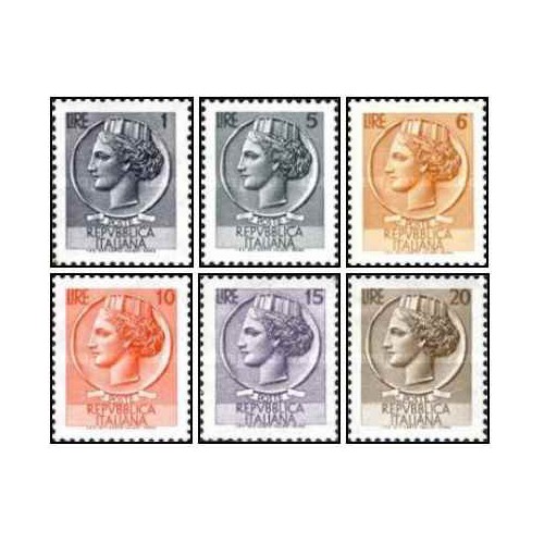 6 عدد  تمبر سری پستی ایتالیا - 1 - سکه سیراکوزی - ایتالیا 1968