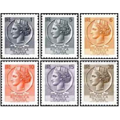 6 عدد  تمبر سری پستی ایتالیا - 1 - سکه سیراکوزی - ایتالیا 1968