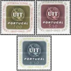 3 عدد  تمبر  صدمین سالگرد تاسیس اتحادیه جهانی مخابرات - UIT - پرتغال 1965