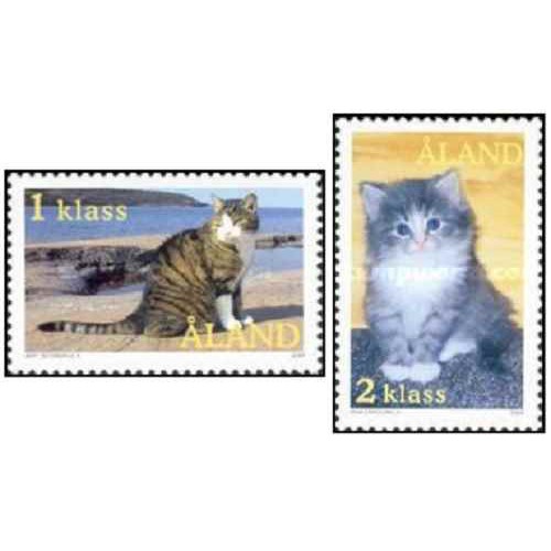 2 عدد  تمبر گربه ها - آلاند 2003