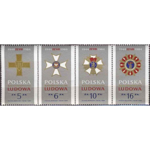 4 عدد  تمبر  چهلمین سالگرد جمهوری خلق لهستان - مدالها - B - لهستان 1984