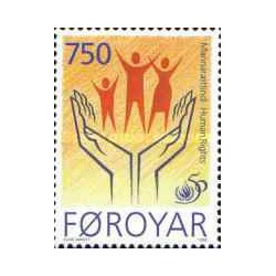 1 عدد  تمبر پنجاهمین سالگرد حقوق بشر - جزایر فارو 1998