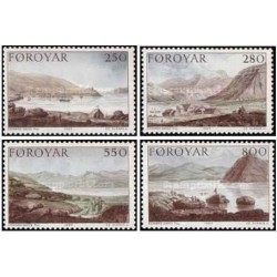 4 عدد  تمبر  تابلو نقاشی - سفر استنلی - جزایر فارو 1985