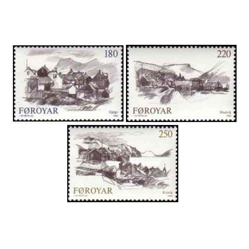 3 عدد  تمبر  روستاهای فاروئی - جزایر فارو 1982