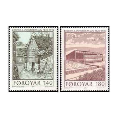 2 عدد  تمبر  صد و پنجاهمین سالگرد تاسیس کتابخانه عمومی در تورشان - جزایر فارو 1978