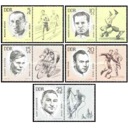 5 عدد تمبر قهرمانان مقاومت - ورزشکاران - جمهوری دموکراتیک آلمان 1963